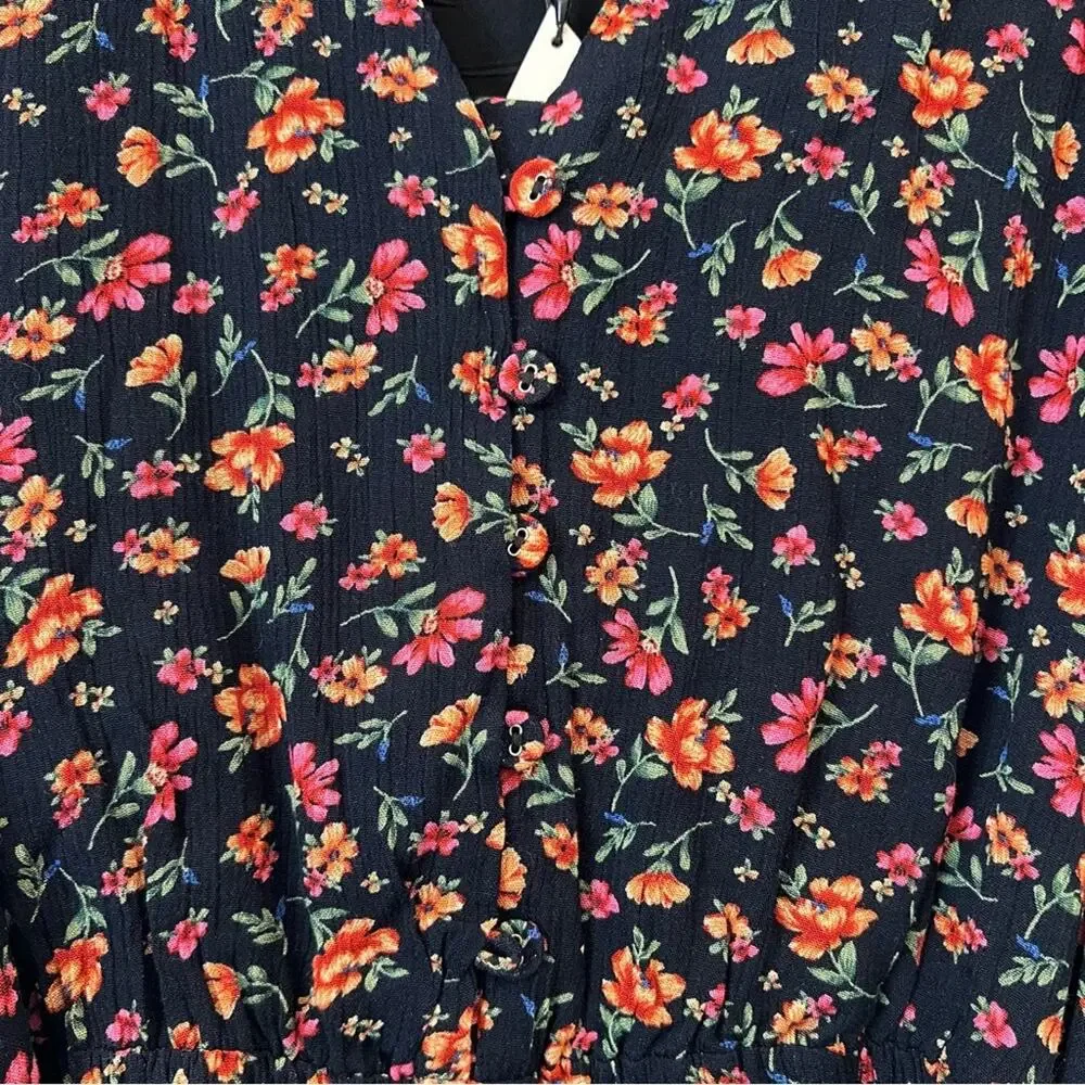 Lost + Wander Party Til Dawn Floral Romper ruffle hem black pink yellow